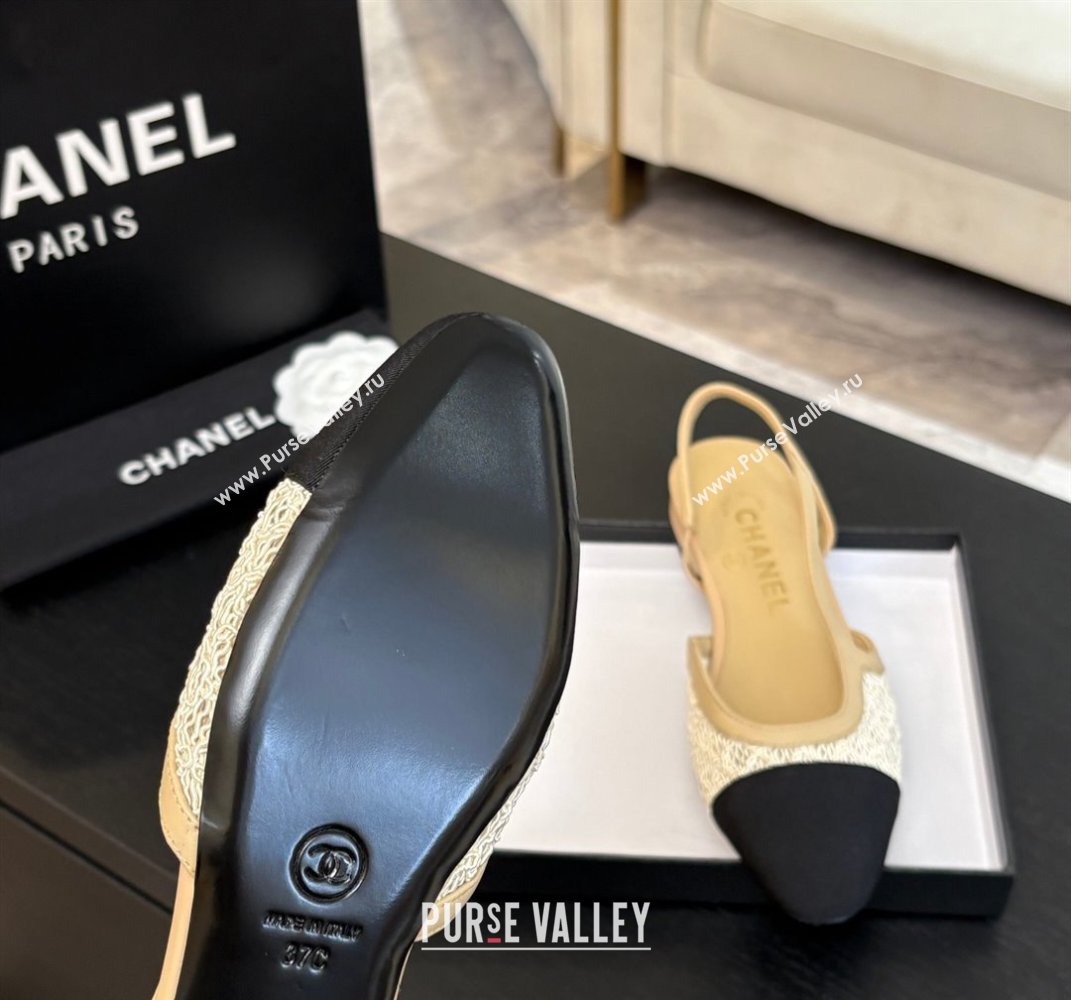 Chanel Embroidery Grosgrain Slingbacks Flat Beige 2025 G31319 (MD-250610130)