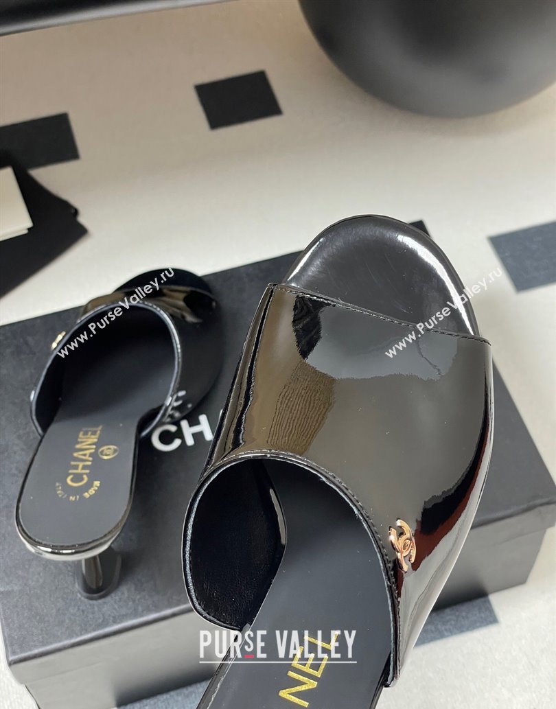 Chanel Patent Calfskin Heel Slides Sandal 8.5cm Black 2025 CH061015 (MD-250610085)
