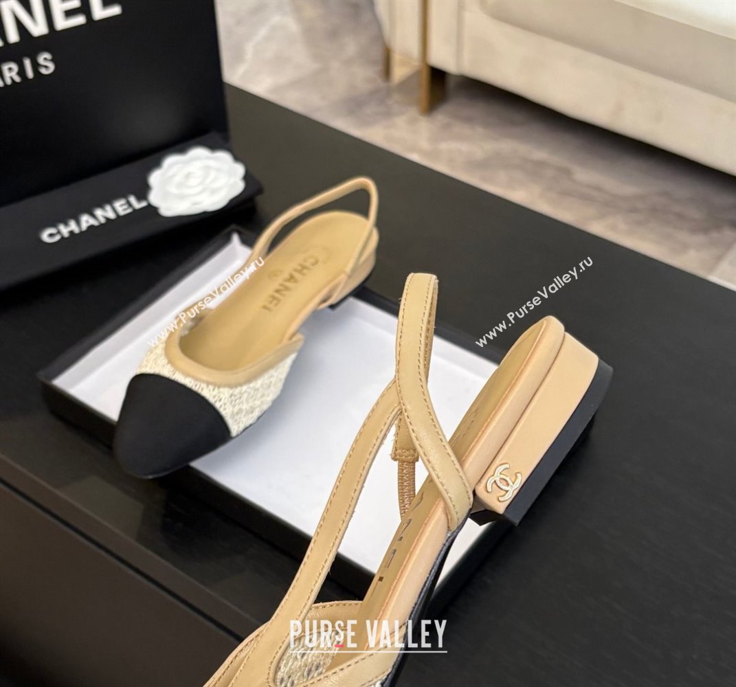 Chanel Embroidery Grosgrain Slingbacks Flat Beige 2025 G31319 (MD-250610130)