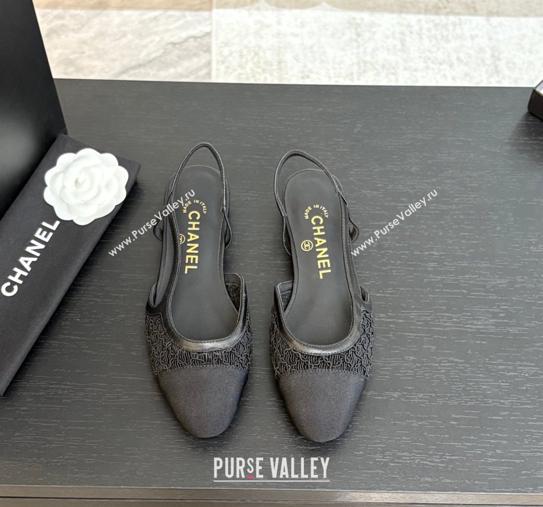 Chanel Embroidery Grosgrain Slingbacks Flat Black 2025 G31319 (MD-250610131)