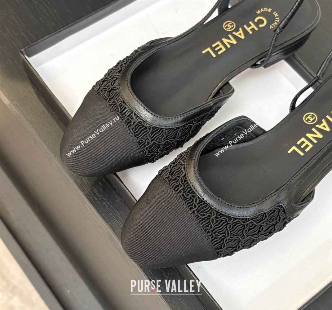 Chanel Embroidery Grosgrain Slingbacks Flat Black 2025 G31319 (MD-250610131)