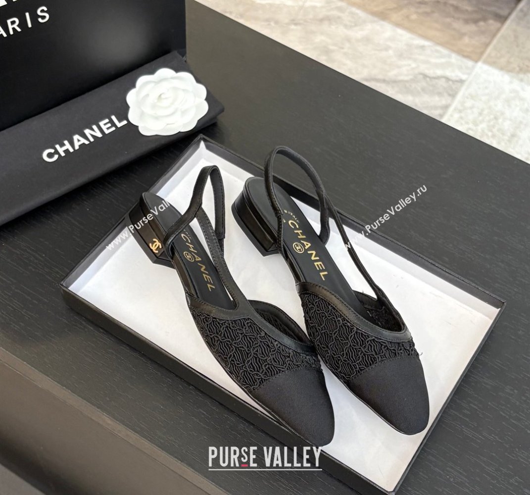 Chanel Embroidery Grosgrain Slingbacks Flat Black 2025 G31319 (MD-250610131)