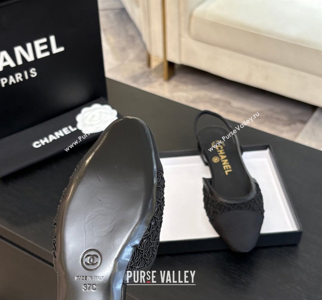 Chanel Embroidery Grosgrain Slingbacks Flat Black 2025 G31319 (MD-250610131)