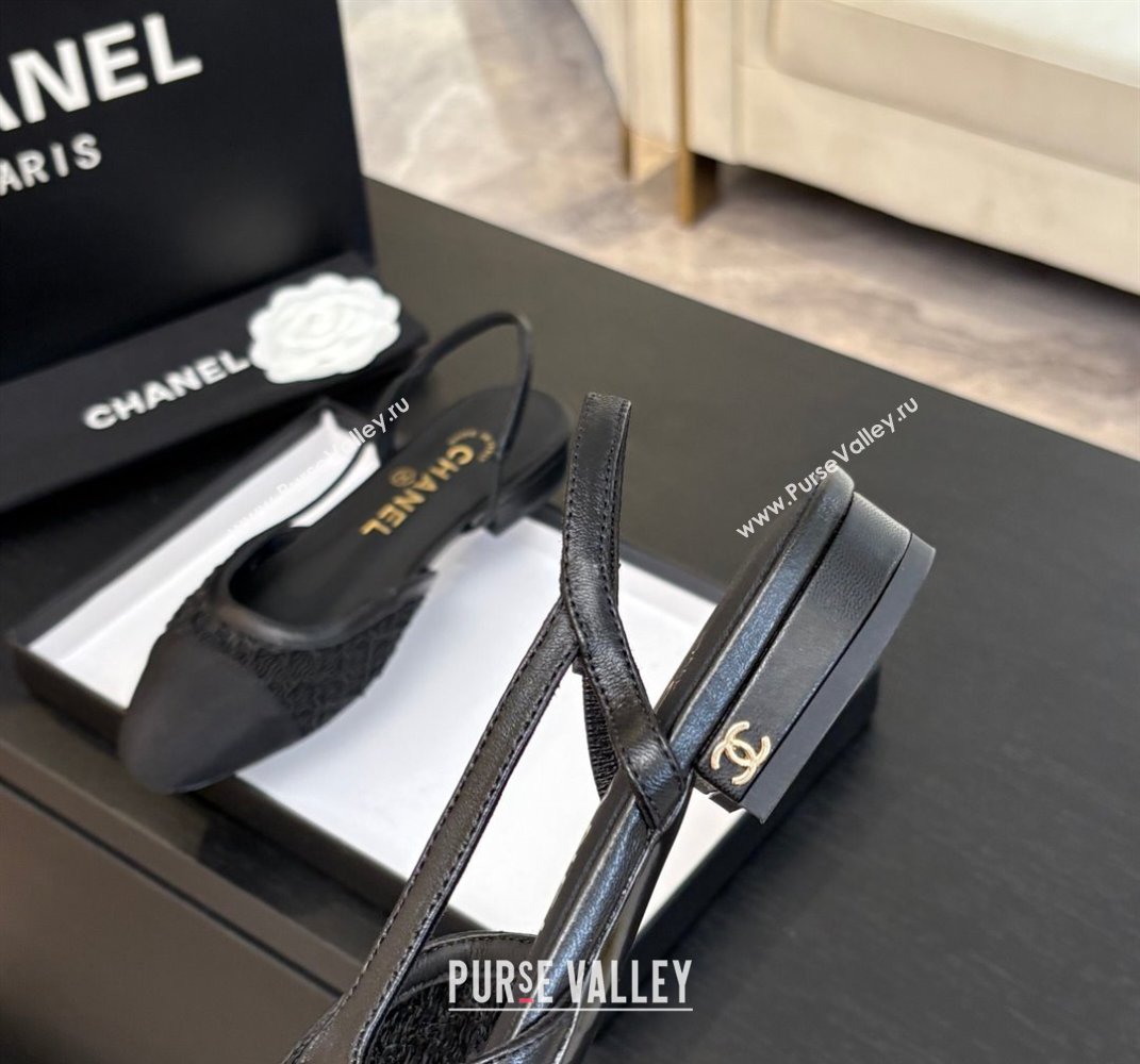 Chanel Embroidery Grosgrain Slingbacks Flat Black 2025 G31319 (MD-250610131)