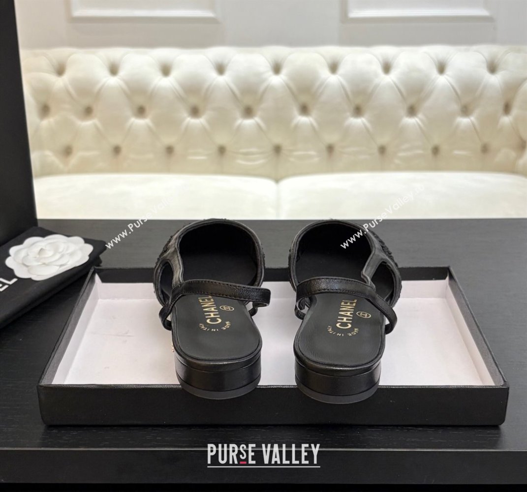 Chanel Embroidery Grosgrain Slingbacks Flat Black 2025 G31319 (MD-250610131)