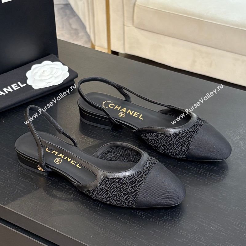 Chanel Embroidery Grosgrain Slingbacks Flat Black 2025 G31319 (MD-250610131)