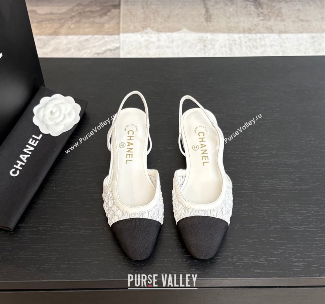 Chanel Embroidery Grosgrain Slingbacks Flat White 2025 G31319 (MD-250610132)