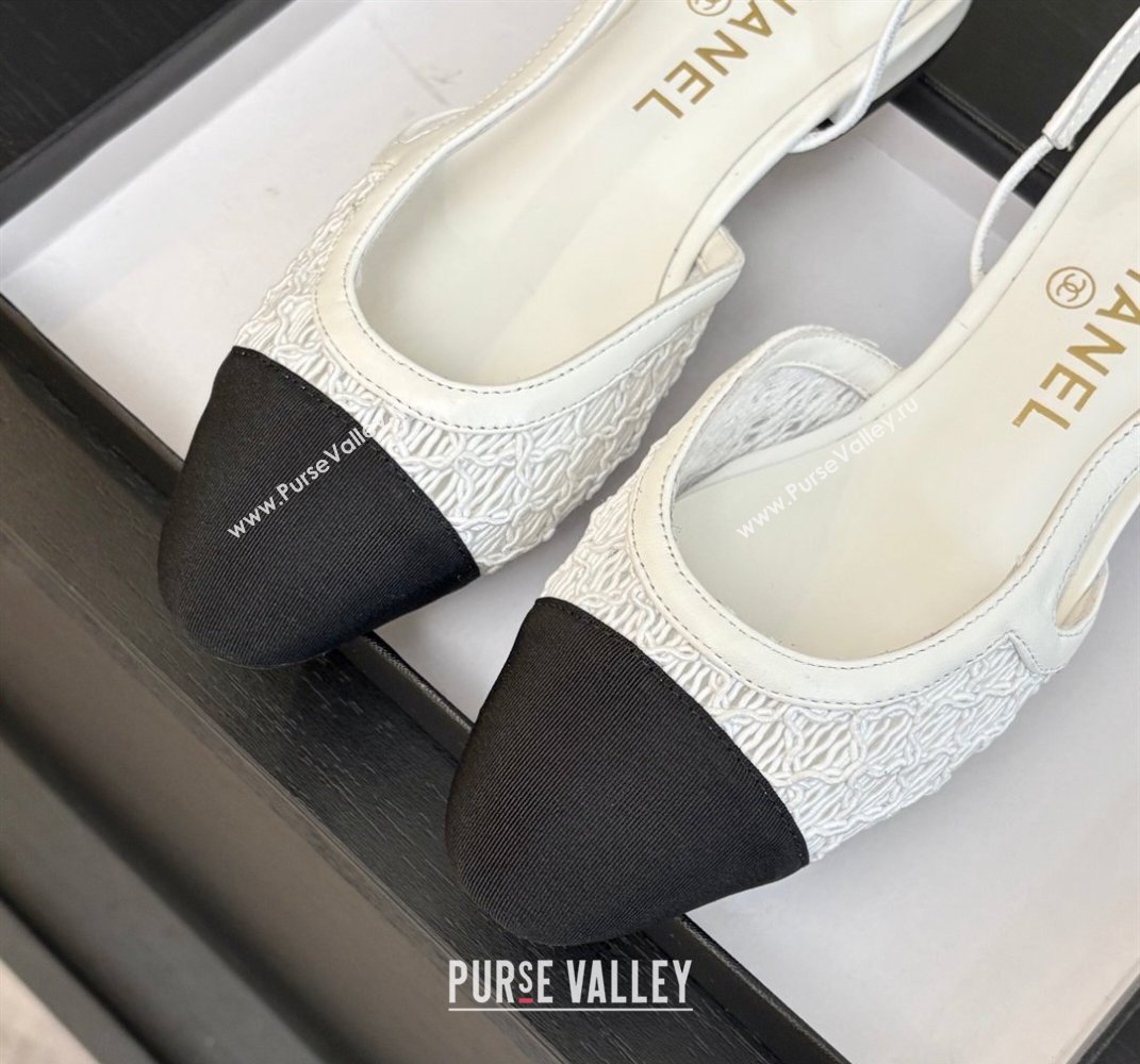 Chanel Embroidery Grosgrain Slingbacks Flat White 2025 G31319 (MD-250610132)