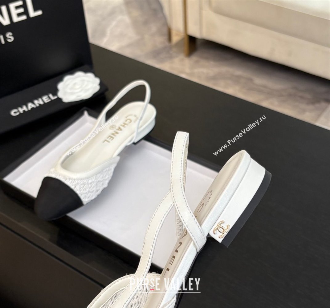 Chanel Embroidery Grosgrain Slingbacks Flat White 2025 G31319 (MD-250610132)