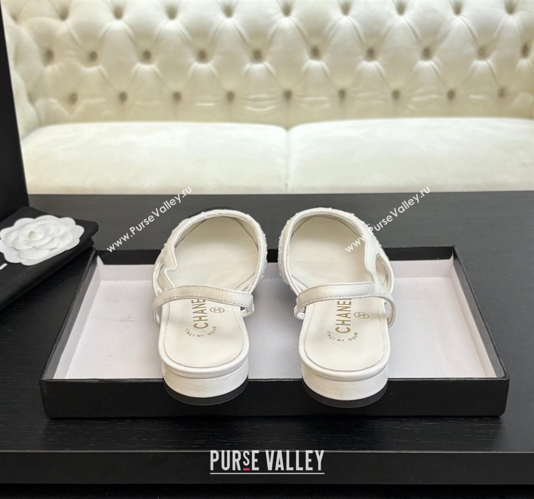 Chanel Embroidery Grosgrain Slingbacks Flat White 2025 G31319 (MD-250610132)