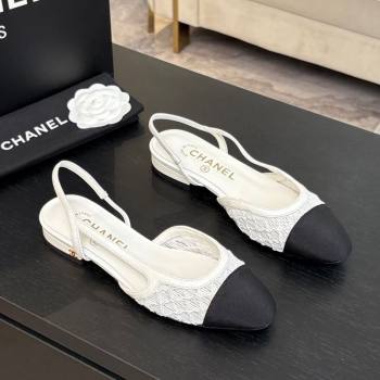 Chanel Embroidery Grosgrain Slingbacks Flat White 2025 G31319 (MD-250610132)