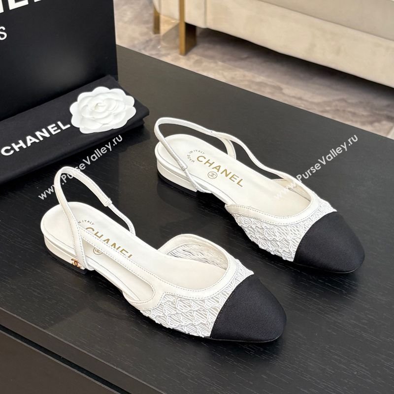 Chanel Embroidery Grosgrain Slingbacks Flat White 2025 G31319 (MD-250610132)