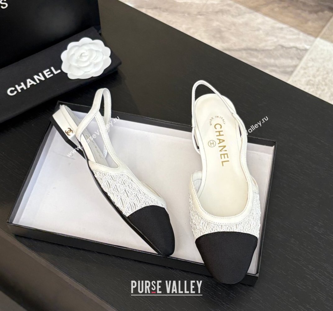 Chanel Embroidery Grosgrain Slingbacks Flat White 2025 G31319 (MD-250610132)
