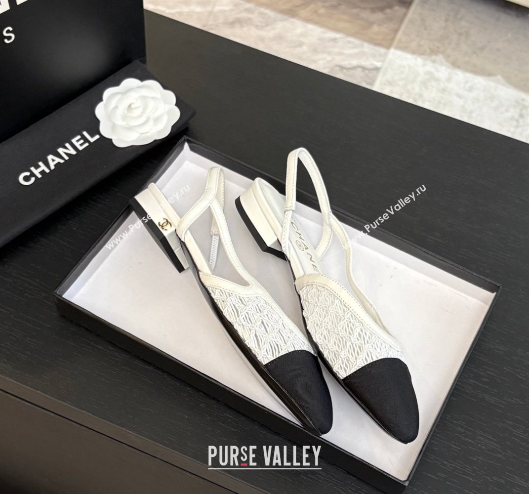 Chanel Embroidery Grosgrain Slingbacks Flat White 2025 G31319 (MD-250610132)