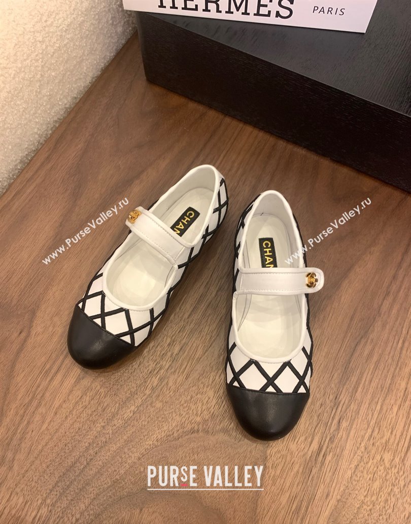Chanel Quilted Calfskin Mary Janes Ballet Flats White 2025 CH061022 (MD-250610133)