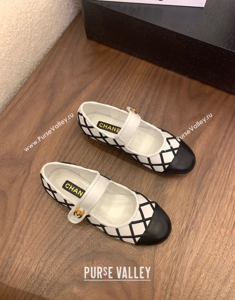 Chanel Quilted Calfskin Mary Janes Ballet Flats White 2025 CH061022 (MD-250610133)