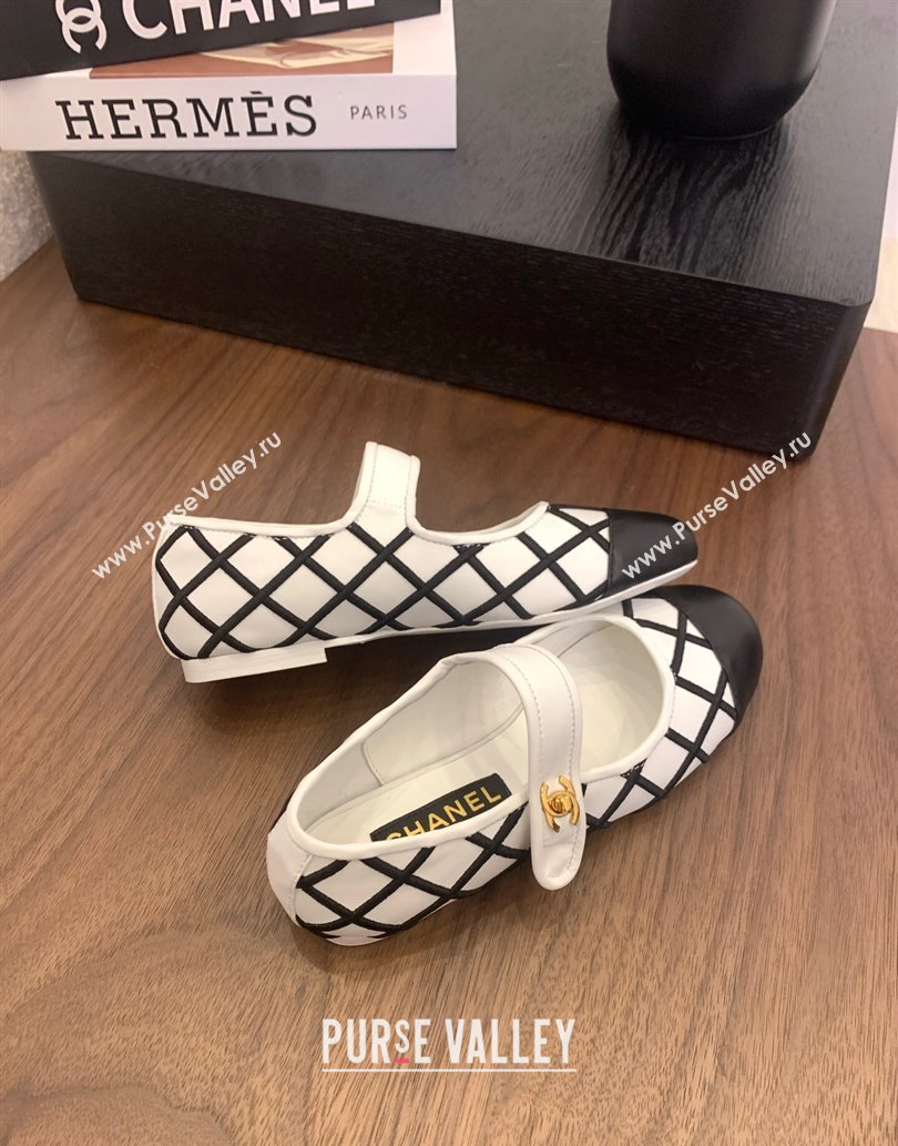 Chanel Quilted Calfskin Mary Janes Ballet Flats White 2025 CH061022 (MD-250610133)