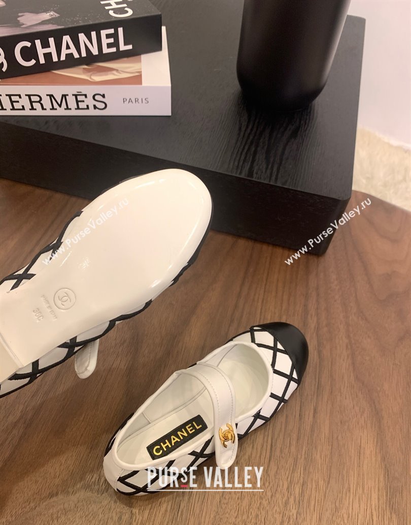 Chanel Quilted Calfskin Mary Janes Ballet Flats White 2025 CH061022 (MD-250610133)
