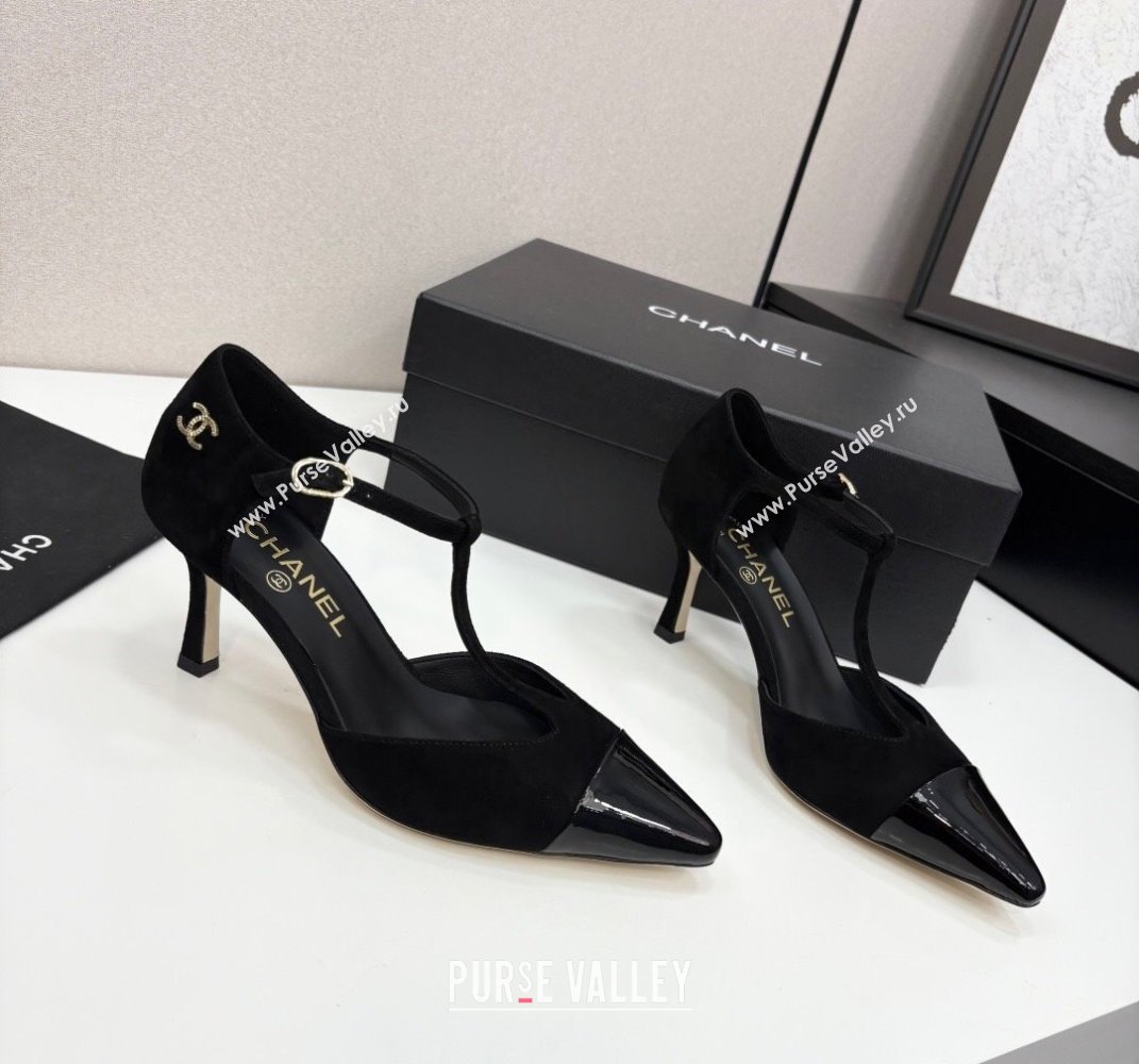 Chanel Suede Patent Leather T Pumps Black 2025 CH061018 (MD-250610104)