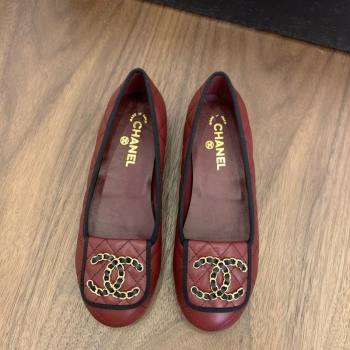 Chanel Quilted Lambskin Loafers with Chain CC Foldover Dark Burgundy 2025 CH061023 (MD-250610135)
