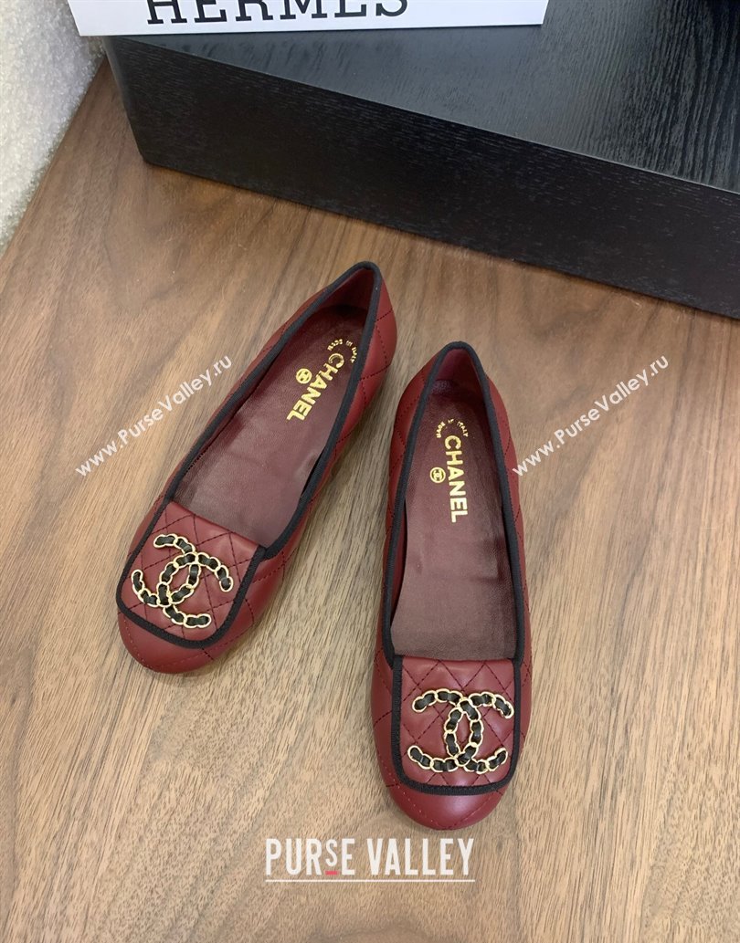 Chanel Quilted Lambskin Loafers with Chain CC Foldover Dark Burgundy 2025 CH061023 (MD-250610135)