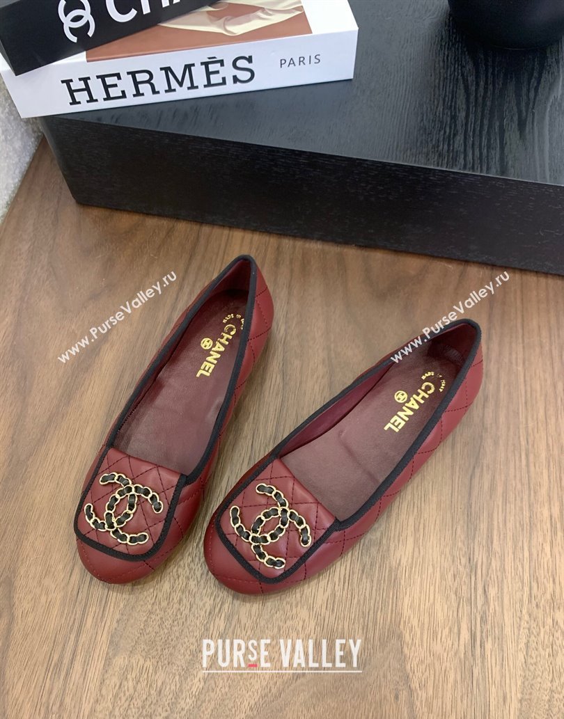 Chanel Quilted Lambskin Loafers with Chain CC Foldover Dark Burgundy 2025 CH061023 (MD-250610135)