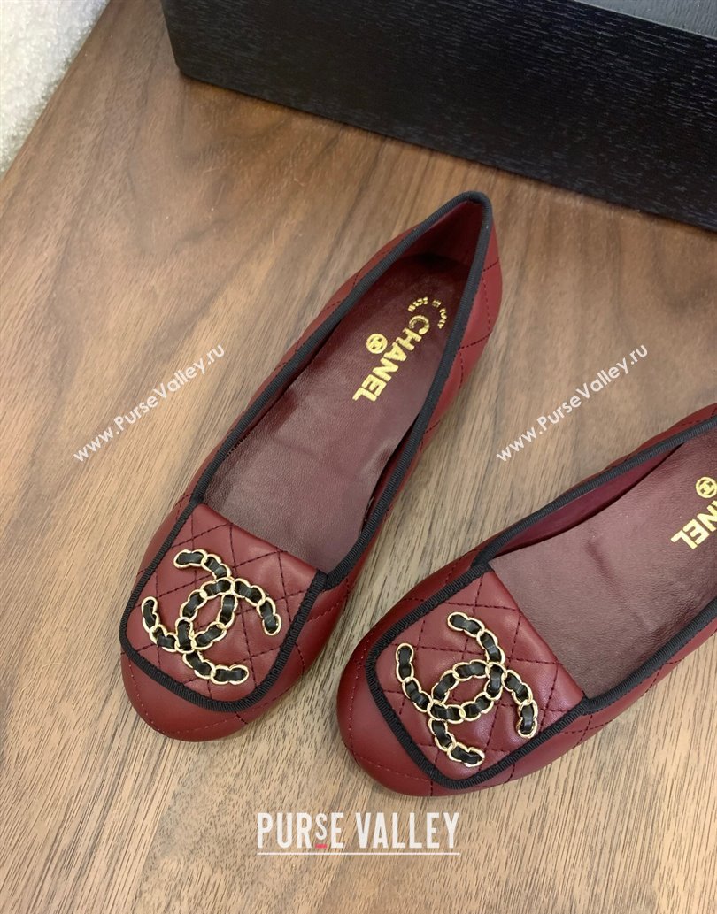 Chanel Quilted Lambskin Loafers with Chain CC Foldover Dark Burgundy 2025 CH061023 (MD-250610135)