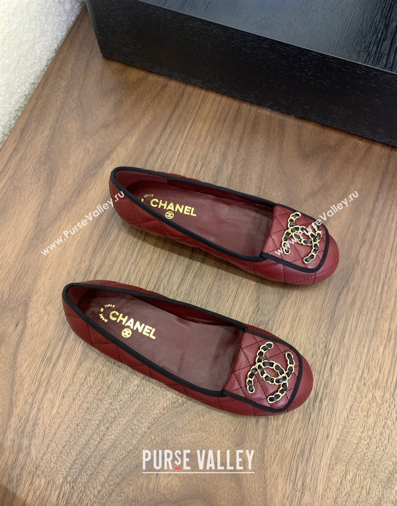 Chanel Quilted Lambskin Loafers with Chain CC Foldover Dark Burgundy 2025 CH061023 (MD-250610135)