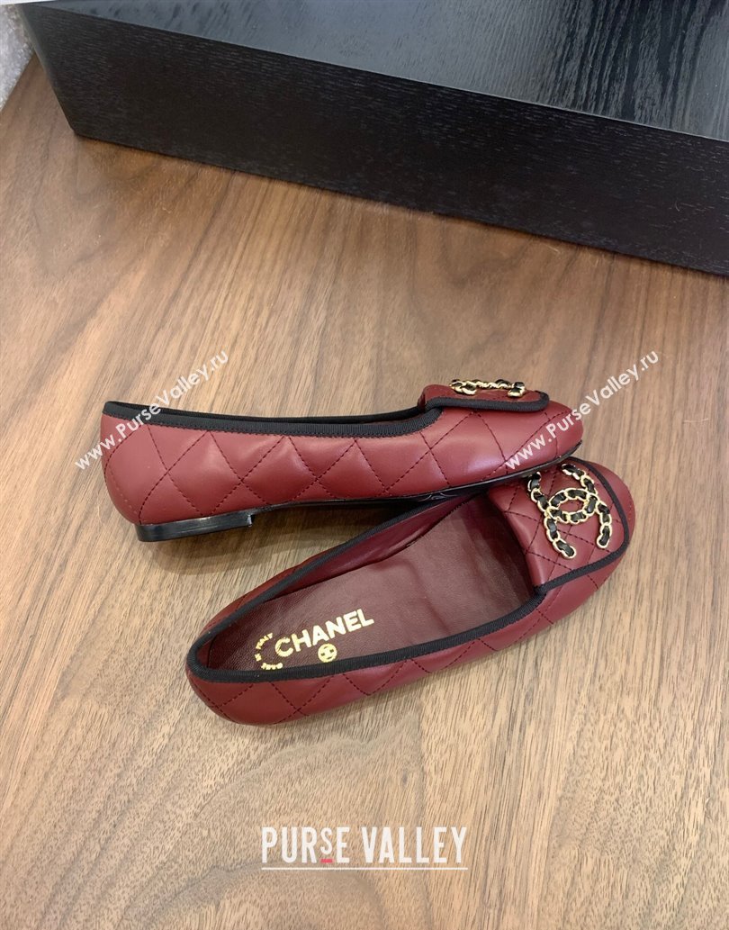 Chanel Quilted Lambskin Loafers with Chain CC Foldover Dark Burgundy 2025 CH061023 (MD-250610135)