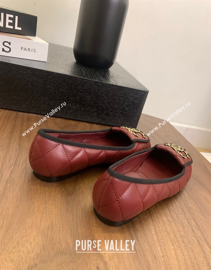 Chanel Quilted Lambskin Loafers with Chain CC Foldover Dark Burgundy 2025 CH061023 (MD-250610135)