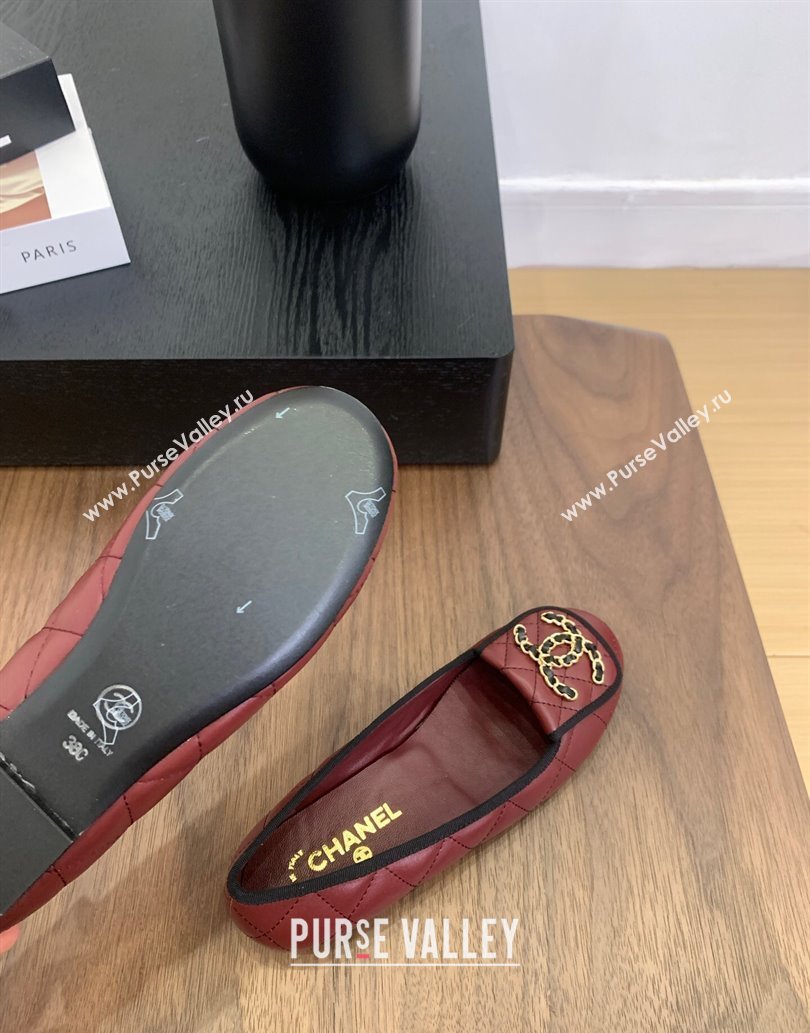 Chanel Quilted Lambskin Loafers with Chain CC Foldover Dark Burgundy 2025 CH061023 (MD-250610135)