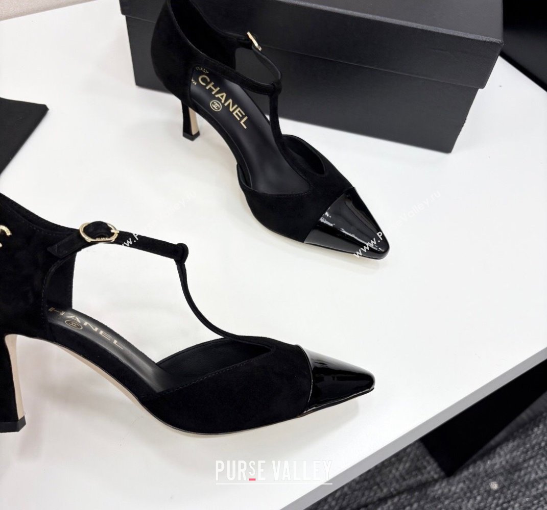 Chanel Suede Patent Leather T Pumps Black 2025 CH061018 (MD-250610104)