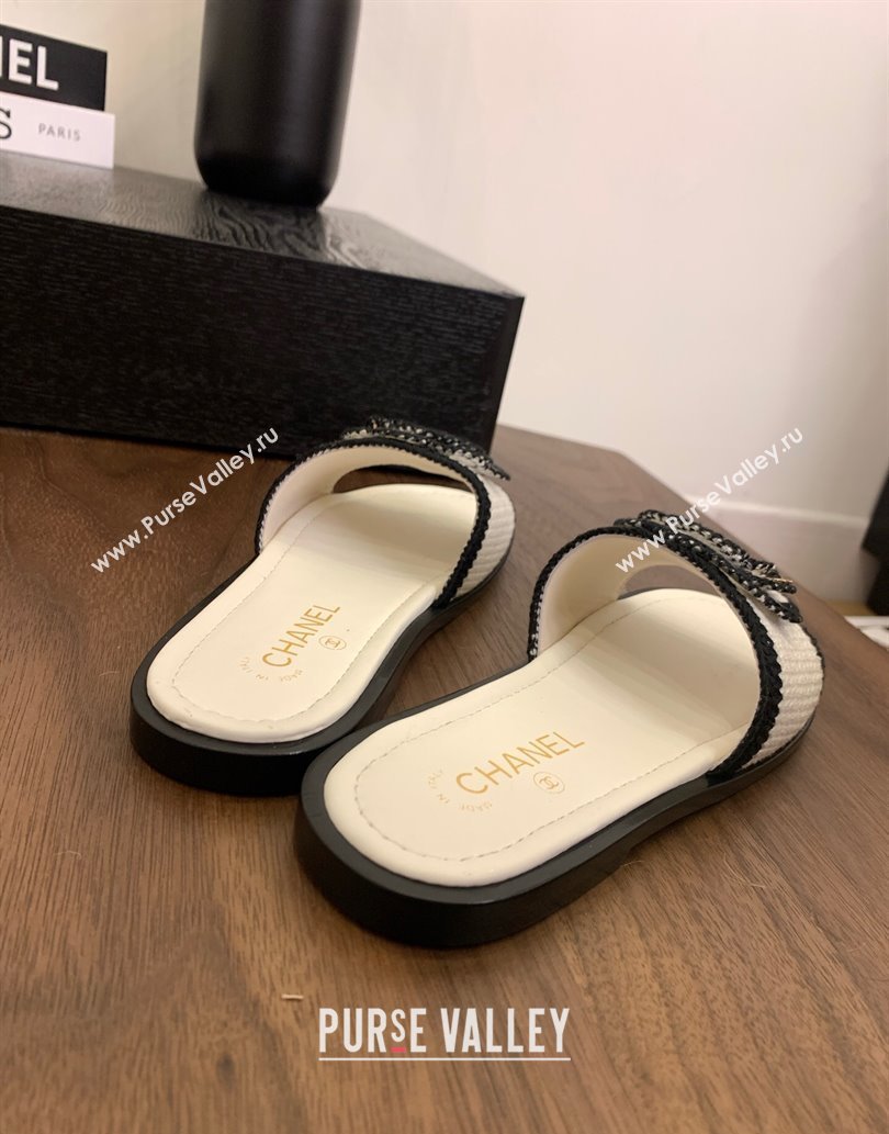 Chanel Knit Flat Slides Sandal with Camellia Bloom White 2025 CH061024 (MD-250610141)