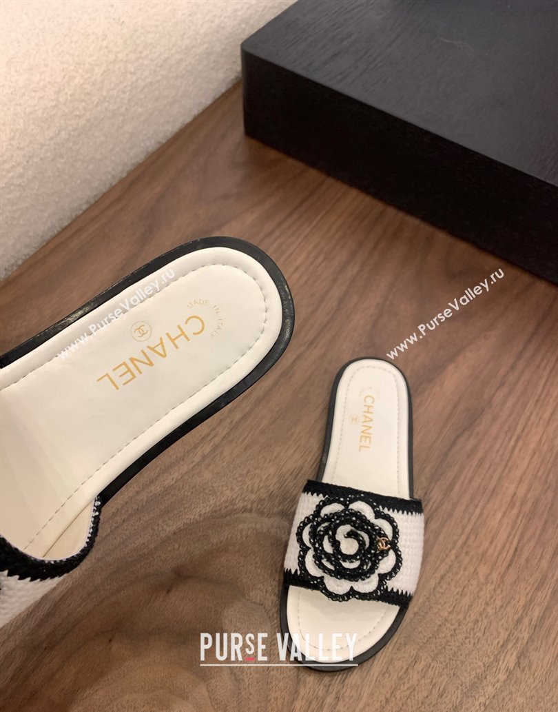 Chanel Knit Flat Slides Sandal with Camellia Bloom White 2025 CH061024 (MD-250610141)
