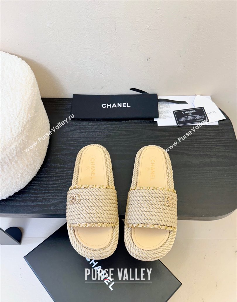 Chanel Cord Chain Flat Slides Sandal Beige 2025 CH061026 (MD-250610146)