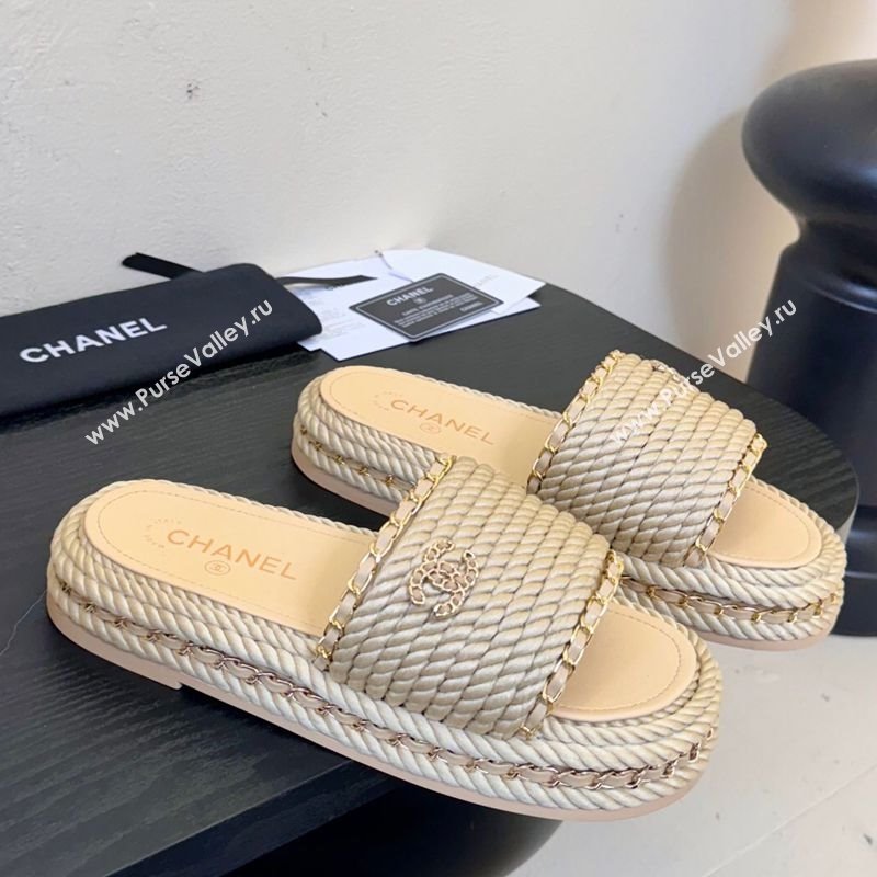 Chanel Cord Chain Flat Slides Sandal Beige 2025 CH061026 (MD-250610146)