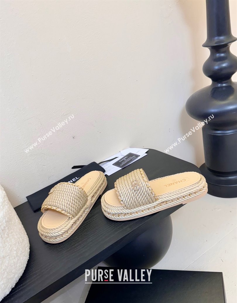 Chanel Cord Chain Flat Slides Sandal Beige 2025 CH061026 (MD-250610146)