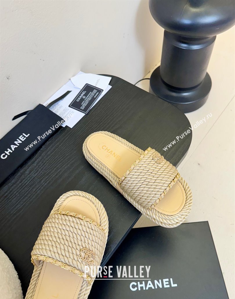 Chanel Cord Chain Flat Slides Sandal Beige 2025 CH061026 (MD-250610146)