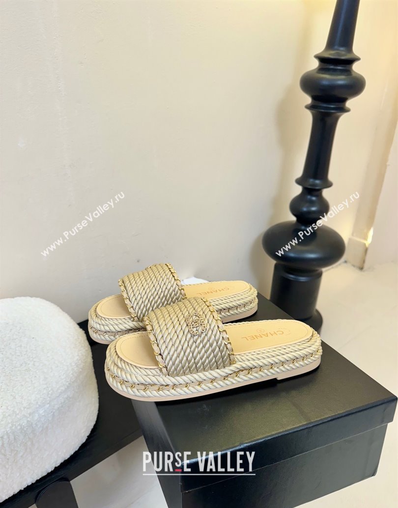 Chanel Cord Chain Flat Slides Sandal Beige 2025 CH061026 (MD-250610146)