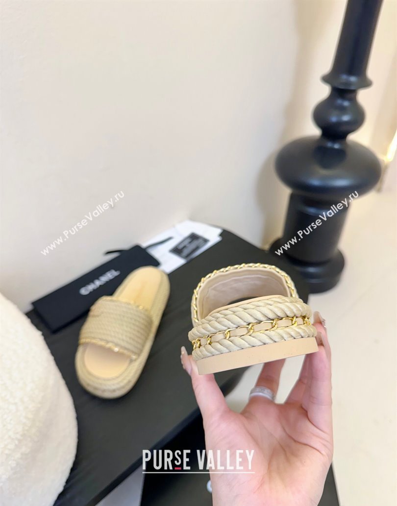 Chanel Cord Chain Flat Slides Sandal Beige 2025 CH061026 (MD-250610146)