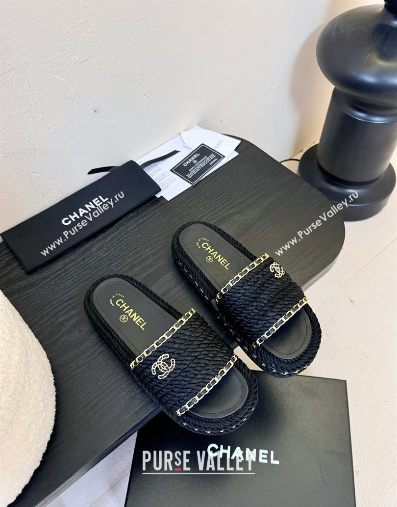 Chanel Cord Chain Flat Slides Sandal Black 2025 CH061026 (MD-250610147)