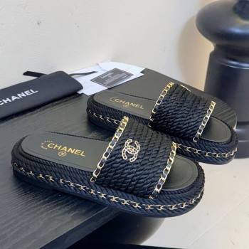 Chanel Cord Chain Flat Slides Sandal Black 2025 CH061026 (MD-250610147)