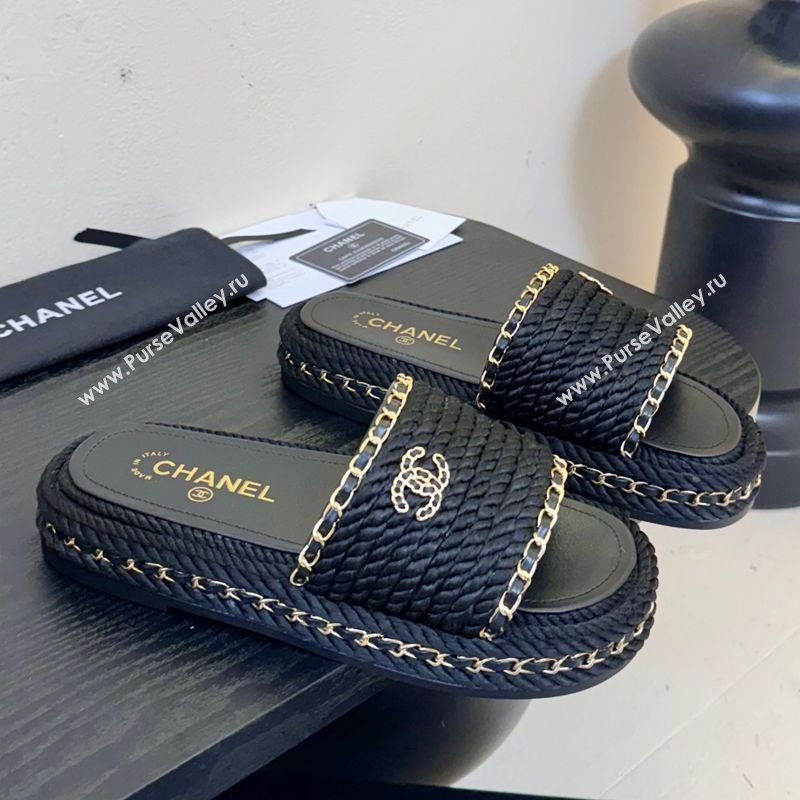 Chanel Cord Chain Flat Slides Sandal Black 2025 CH061026 (MD-250610147)