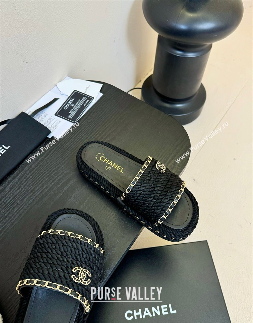 Chanel Cord Chain Flat Slides Sandal Black 2025 CH061026 (MD-250610147)