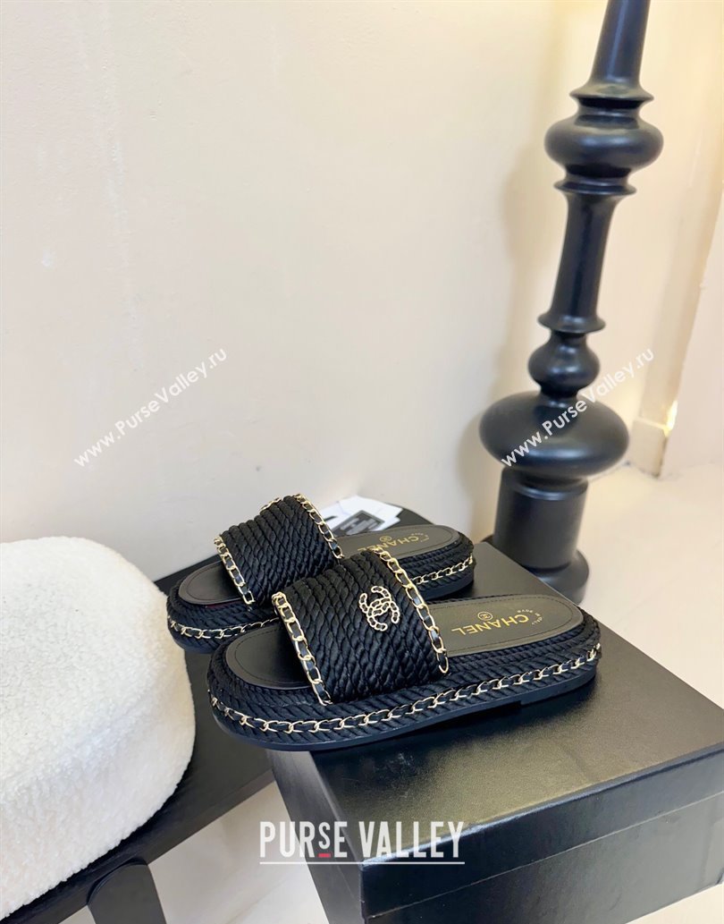 Chanel Cord Chain Flat Slides Sandal Black 2025 CH061026 (MD-250610147)