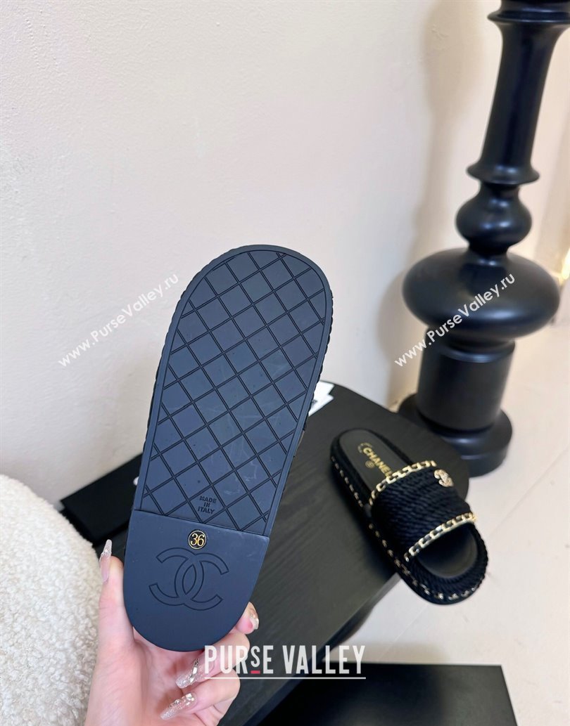 Chanel Cord Chain Flat Slides Sandal Black 2025 CH061026 (MD-250610147)