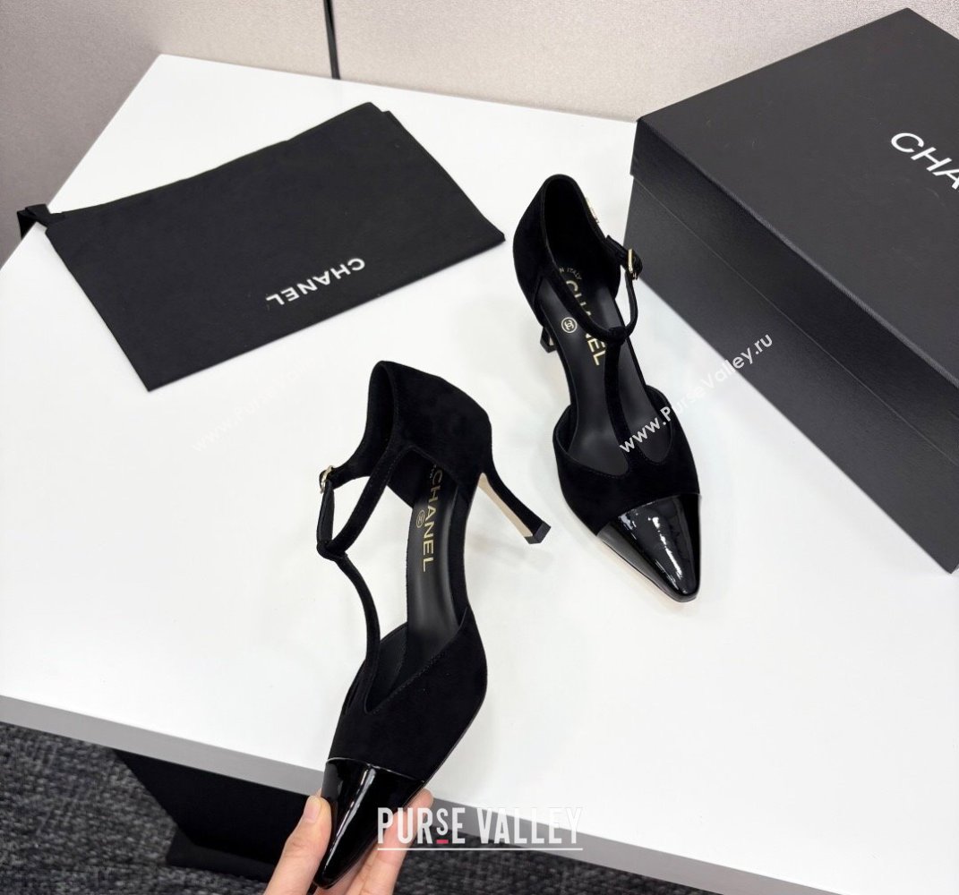 Chanel Suede Patent Leather T Pumps Black 2025 CH061018 (MD-250610104)