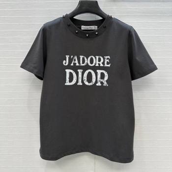 Dior Cotton T-Shirt with Studs Grey 2025 DR061202 (QI-250612011)