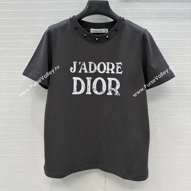 Dior Cotton T-Shirt with Studs Grey 2025 DR061202 (QI-250612011)