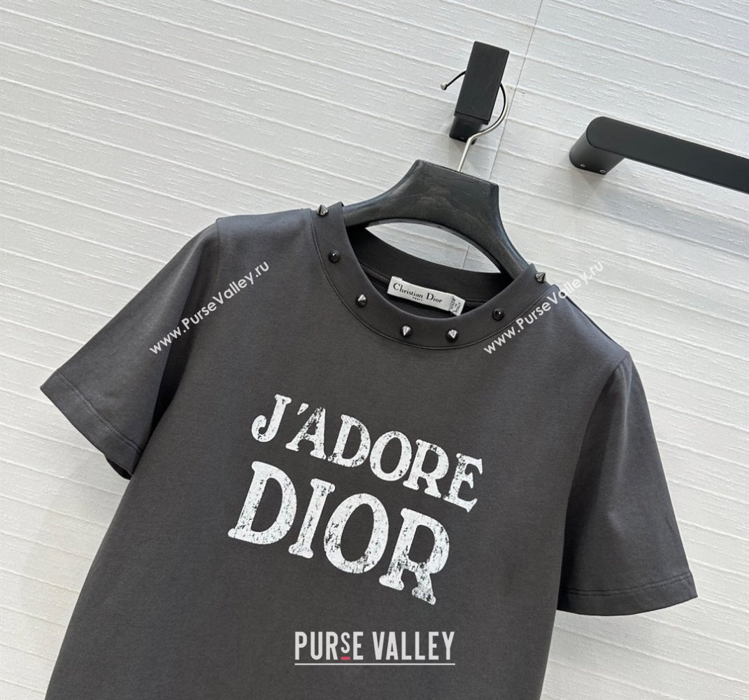 Dior Cotton T-Shirt with Studs Grey 2025 DR061202 (QI-250612011)